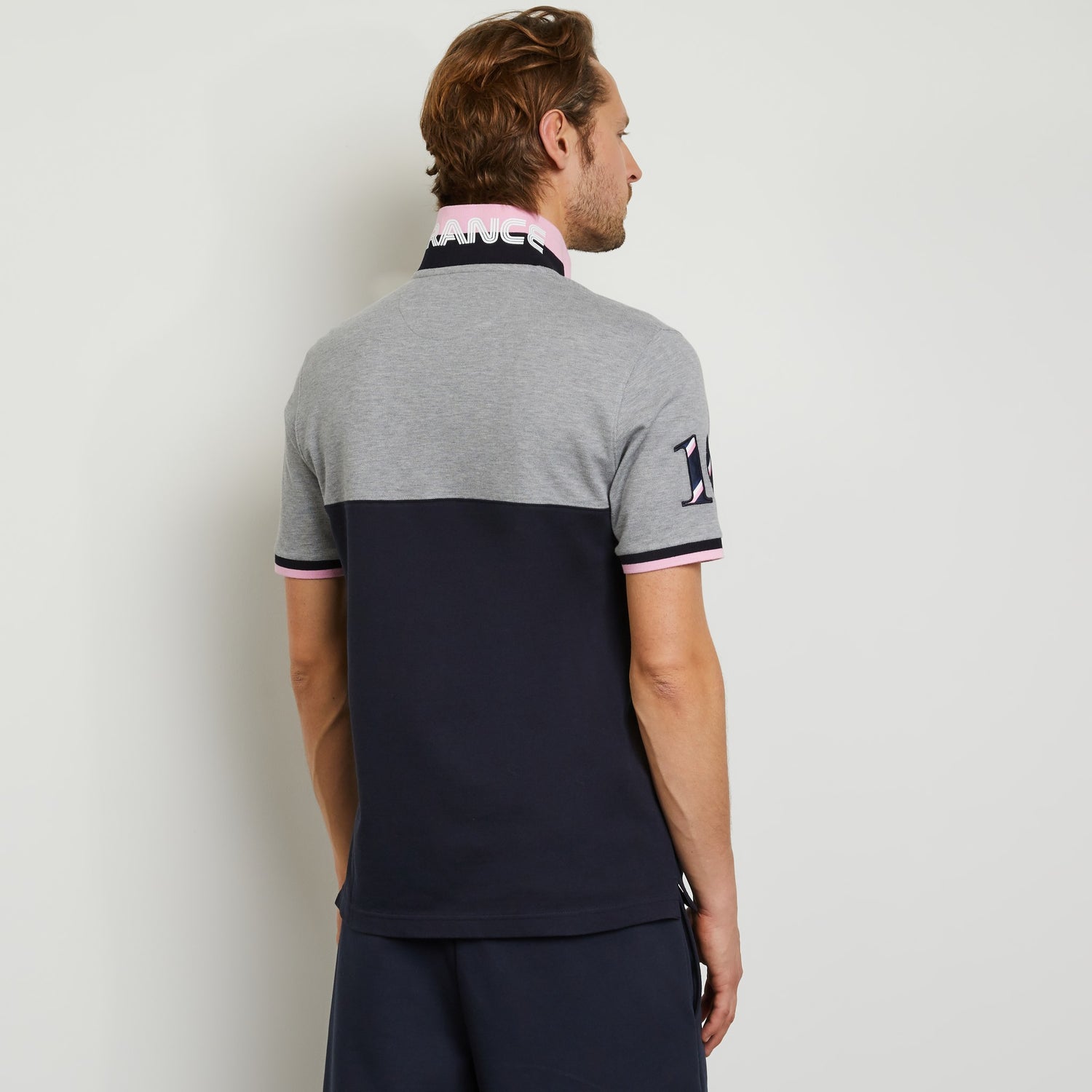 Grey Colour-Block Polo With No. 10 Embroidery