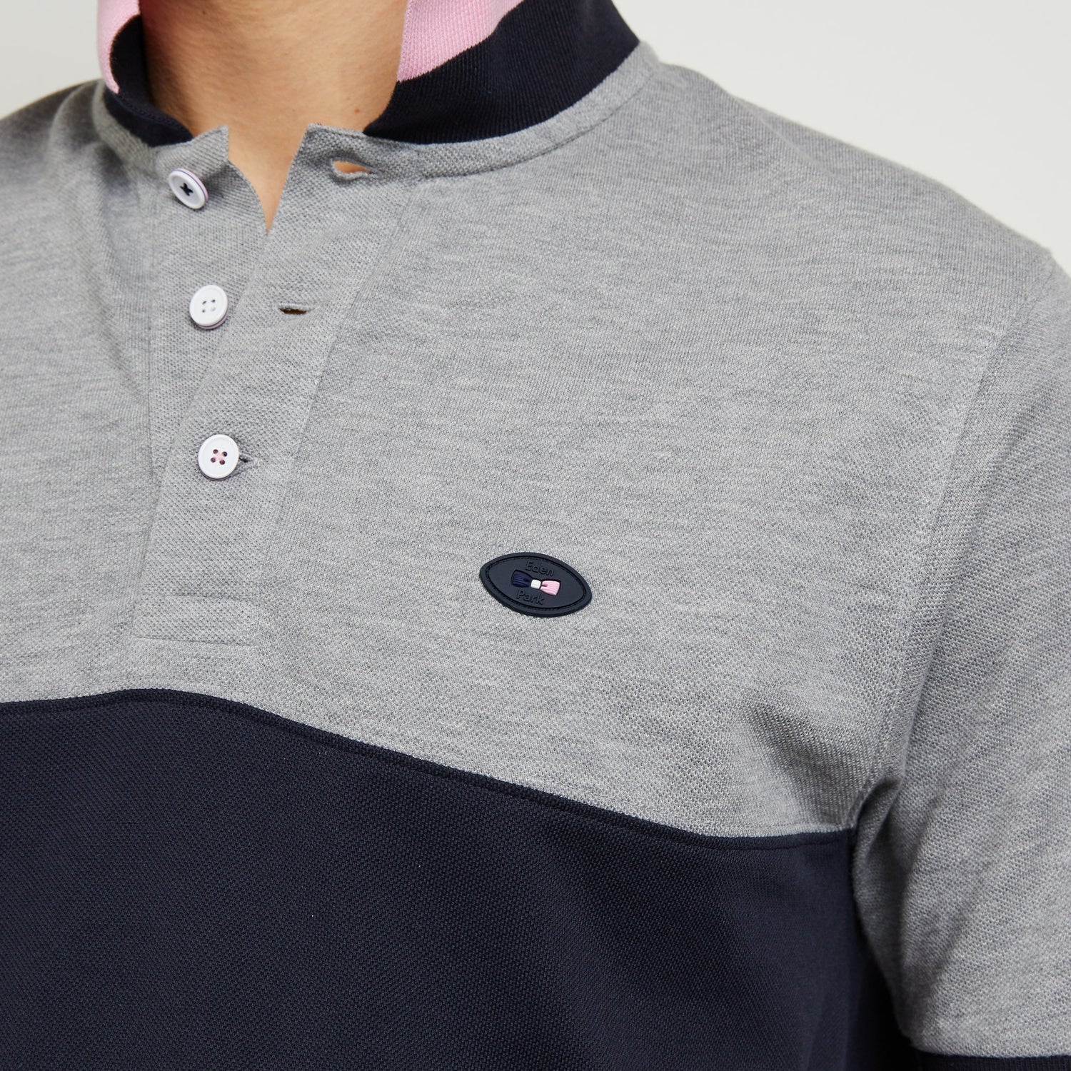 Grey Colour-Block Polo With No. 10 Embroidery