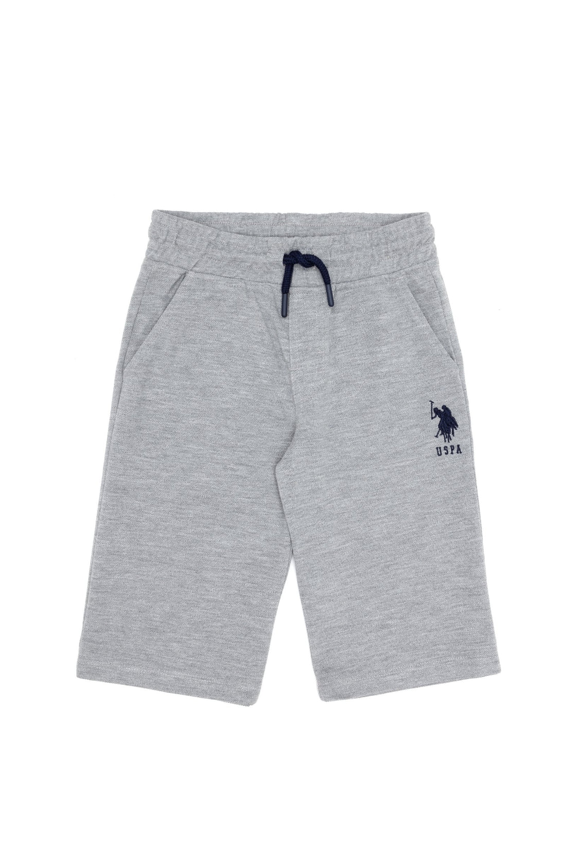 Grey Knitted Shorts With Black Drawstrings