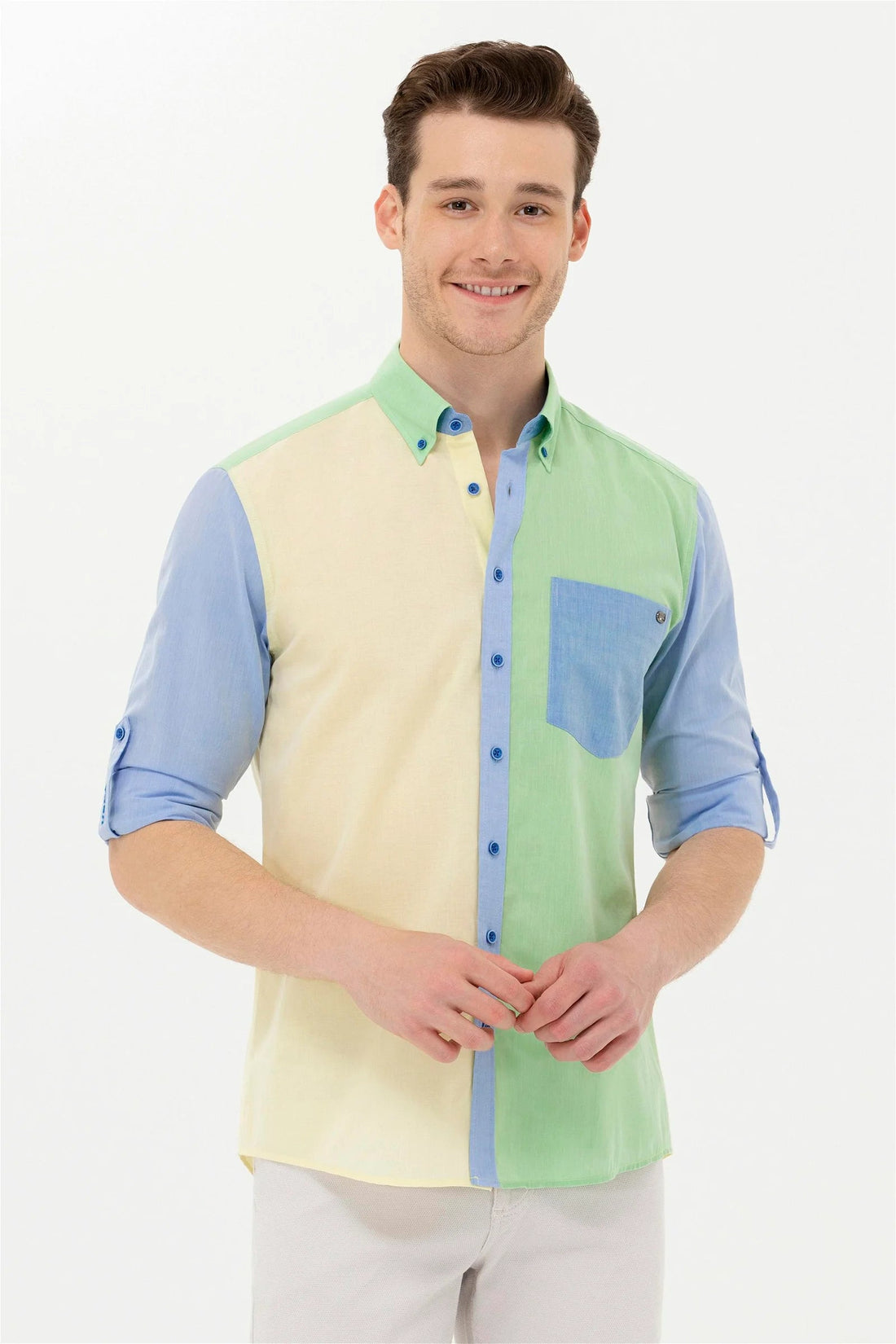 Multi-Color Color Block Long Sleeve Shirt