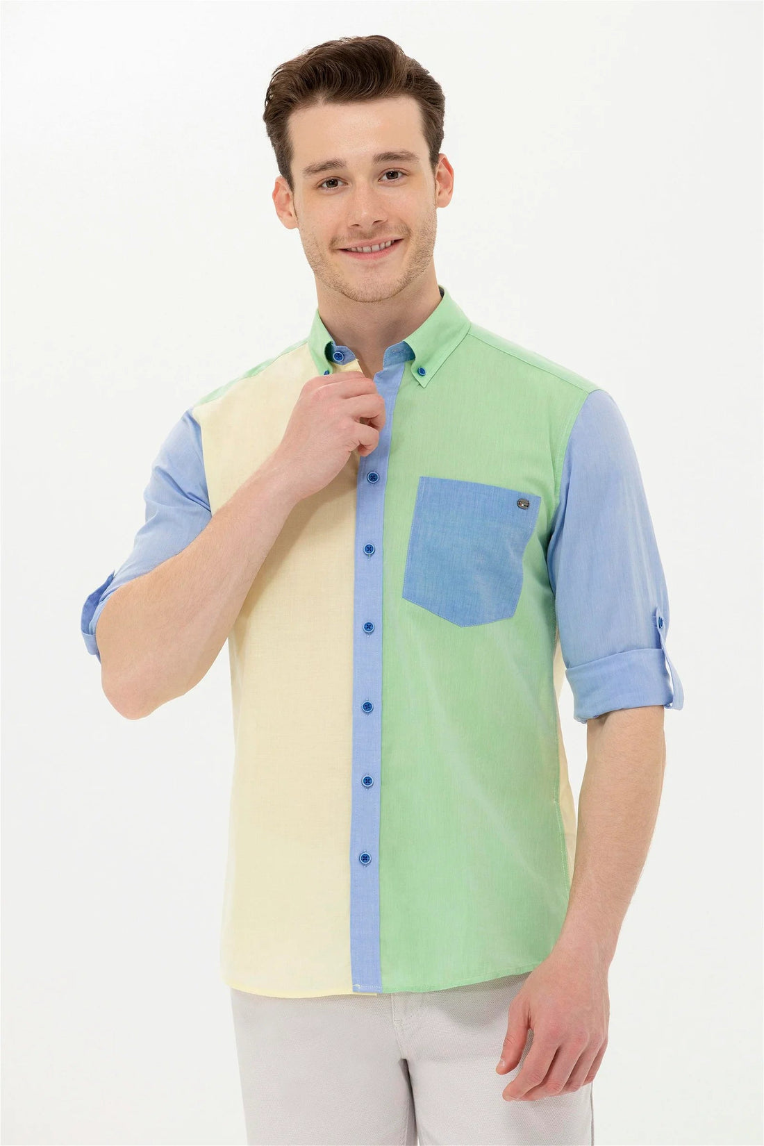 Multi-Color Color Block Long Sleeve Shirt