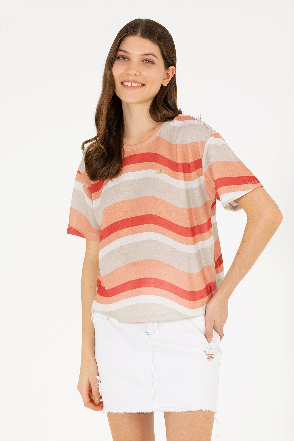 Multi-Color Striped Short Sleeve T-Shirt