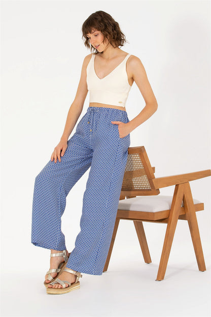 Patterned Multi-Color Slip On Trousers