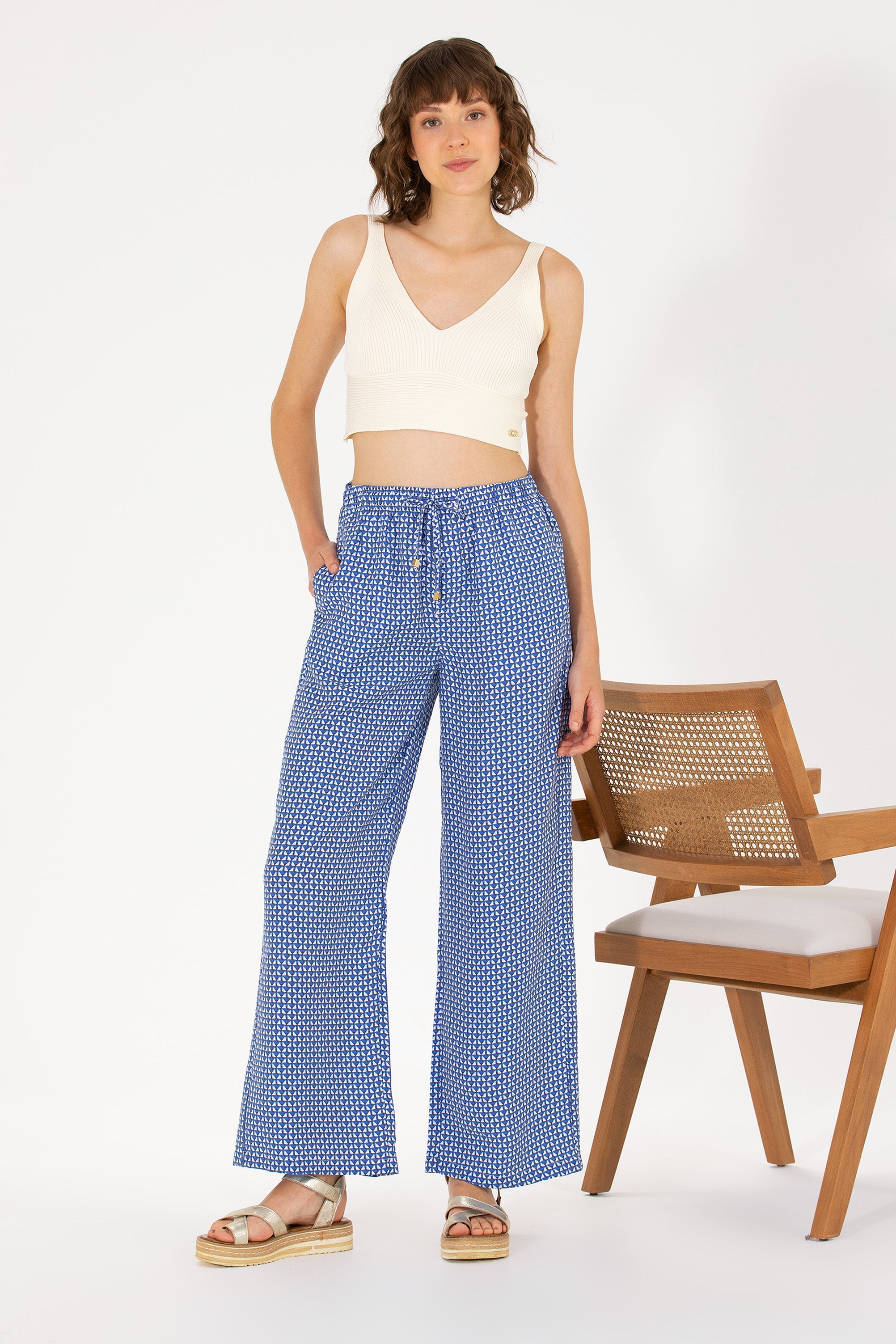 Patterned Multi-Color Slip On Trousers