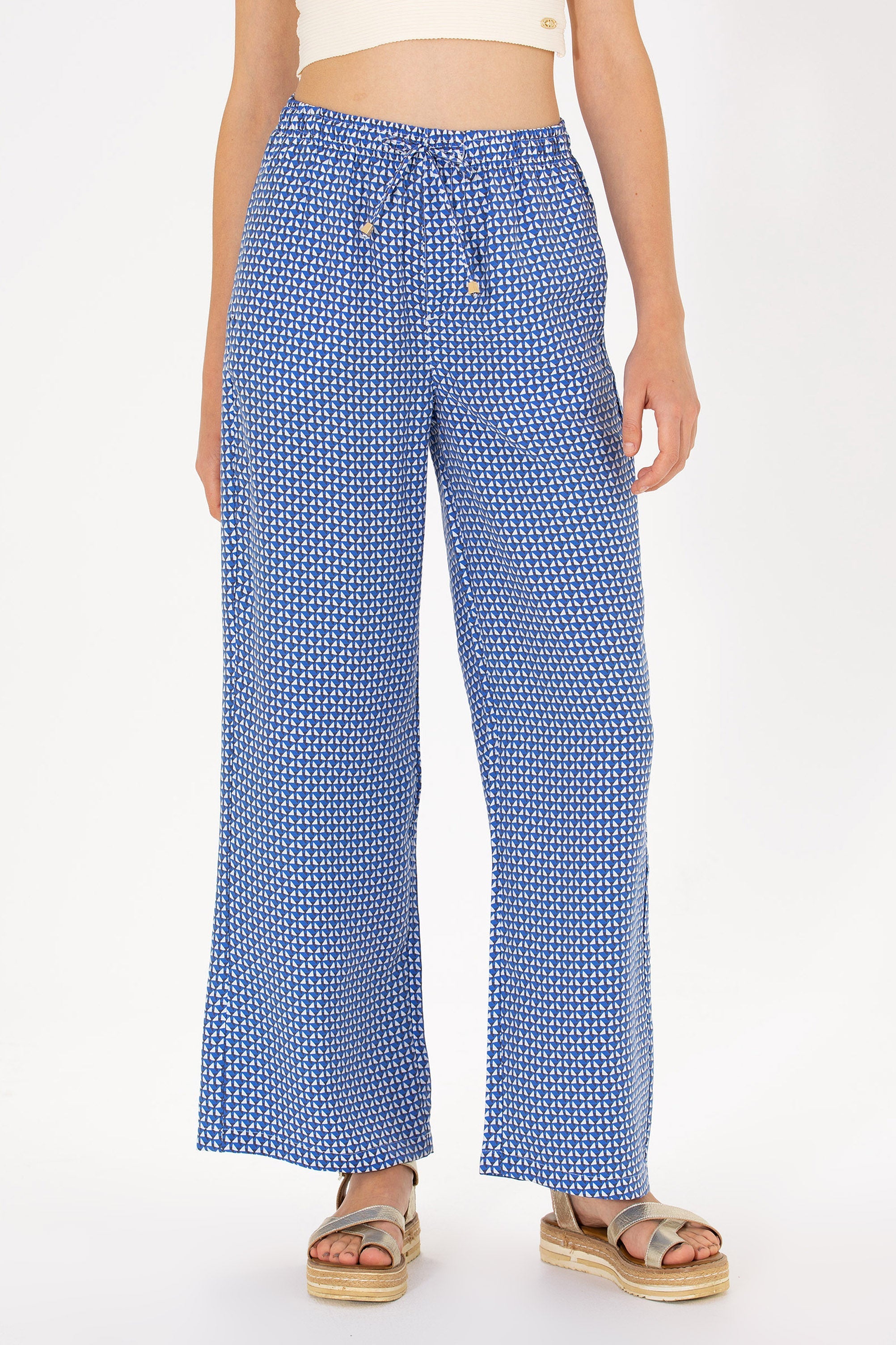 Patterned Multi-Color Slip On Trousers