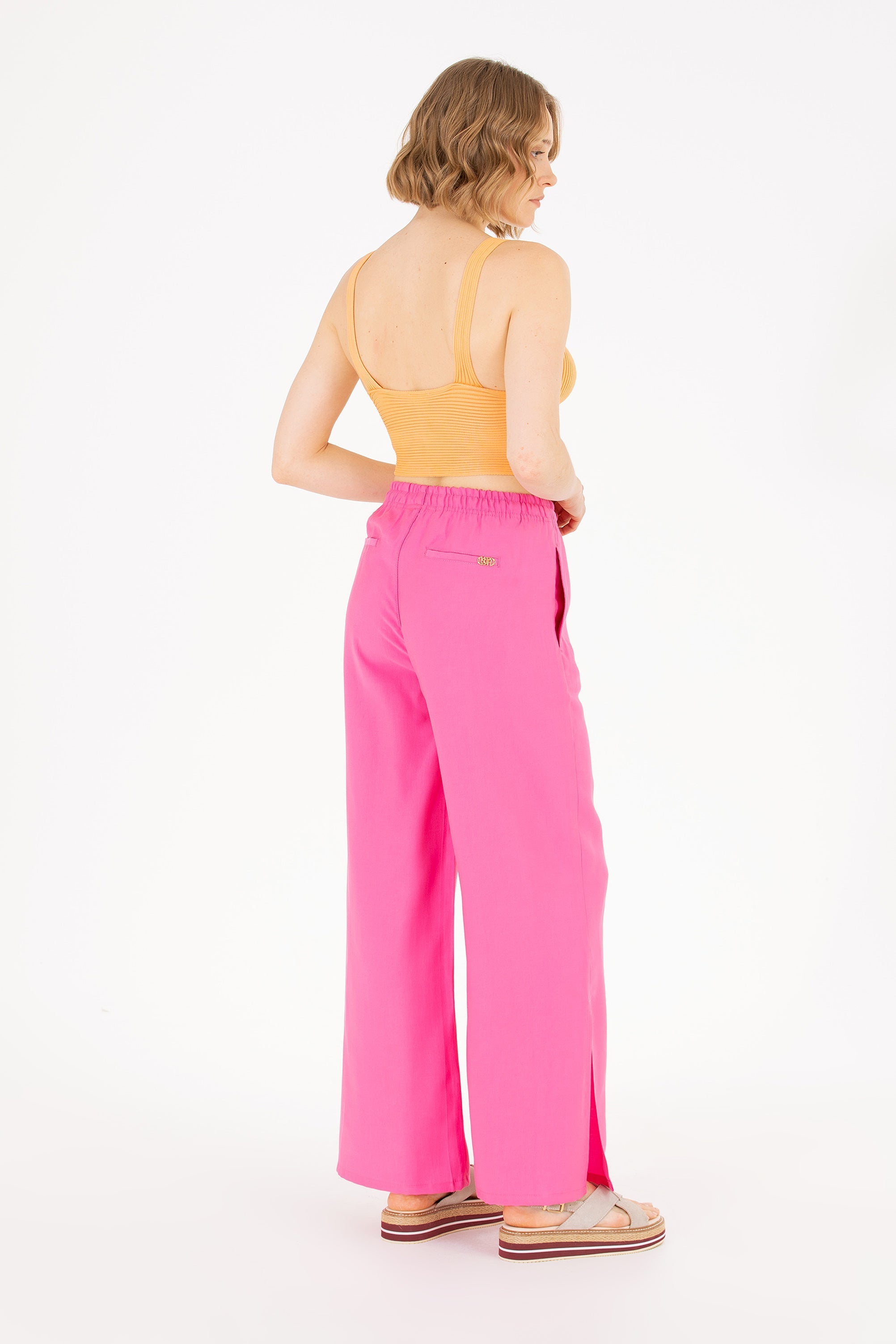 Pink Wide Leg Palazzo Trouser With Side Slits