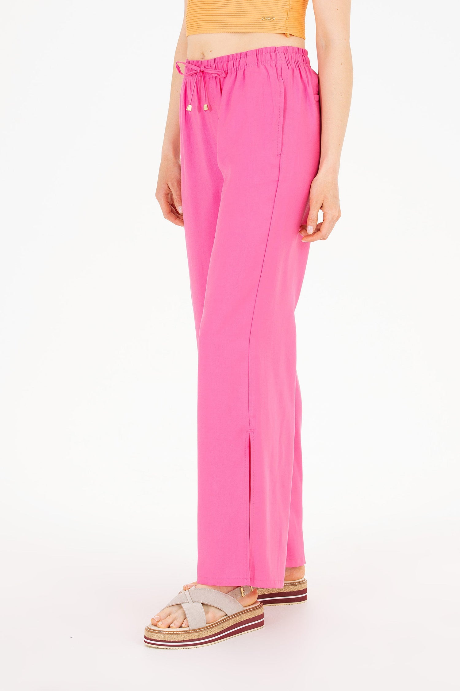 Pink Wide Leg Palazzo Trouser With Side Slits