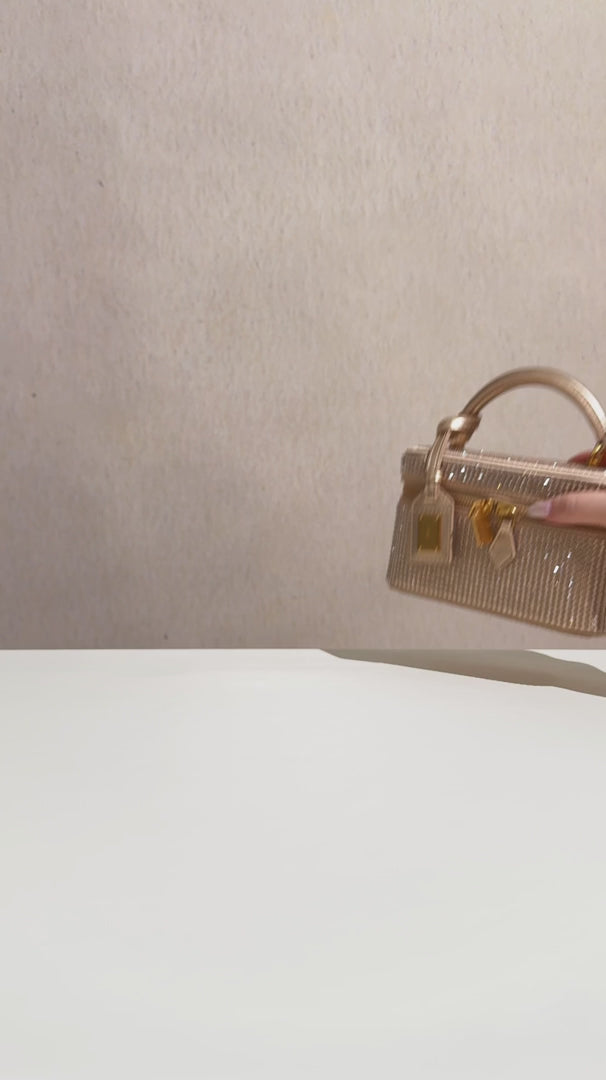 Cleo Woven Texture Box Shape Top Handle Bag