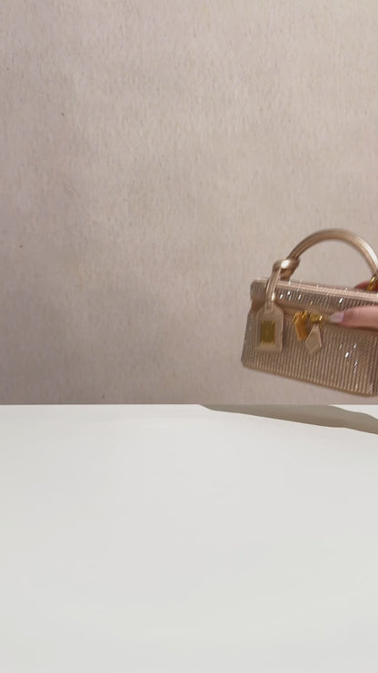 Cleo Woven Texture Box Shape Top Handle Bag
