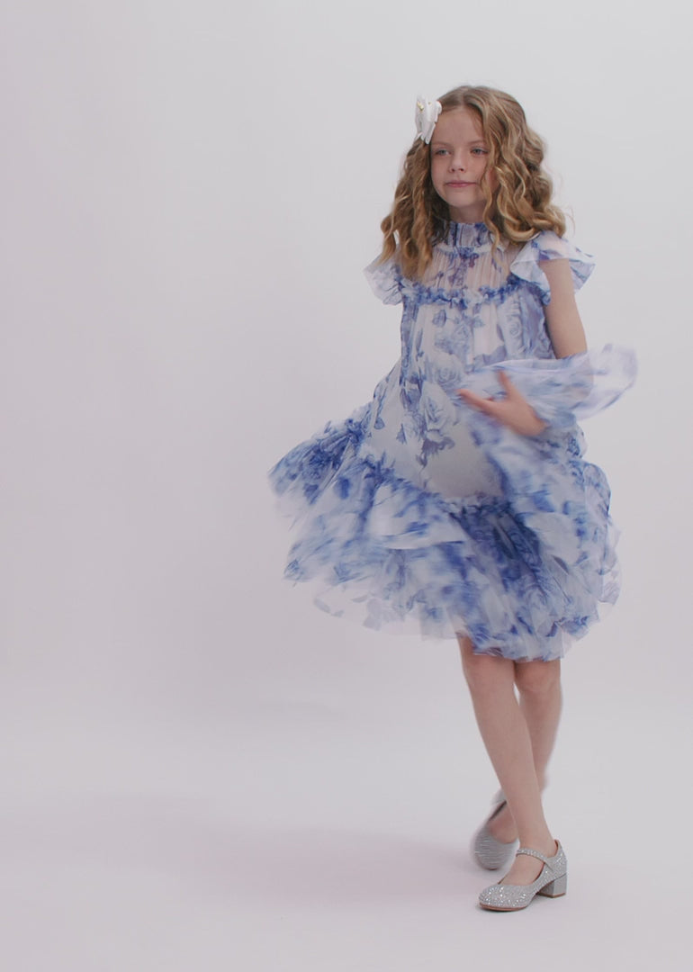 Marigold Blue Flower Dress Snowdrop