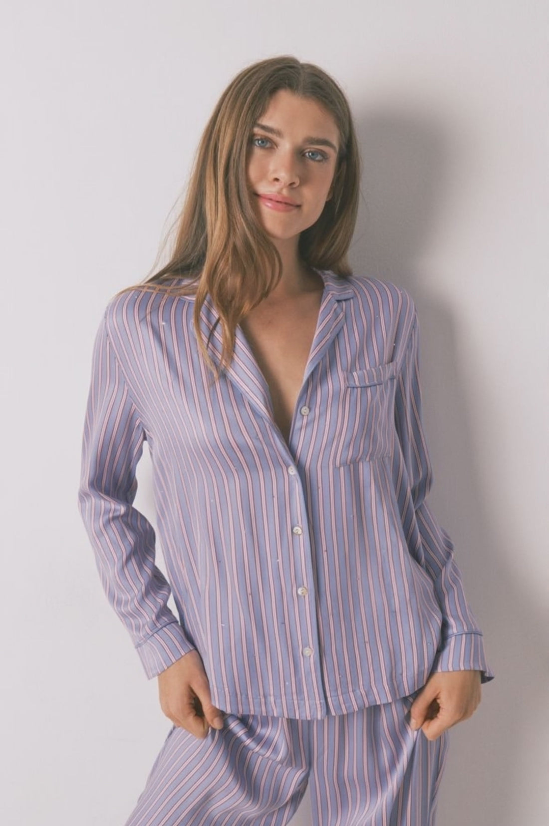 Women Secret_Red_Long Satin Striped Print Classic Pyjamas_4852103_64_Vid