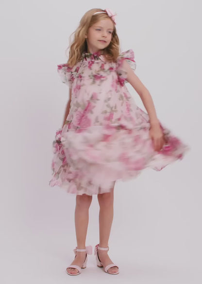 Marigold Roses Tulle Dress Pink