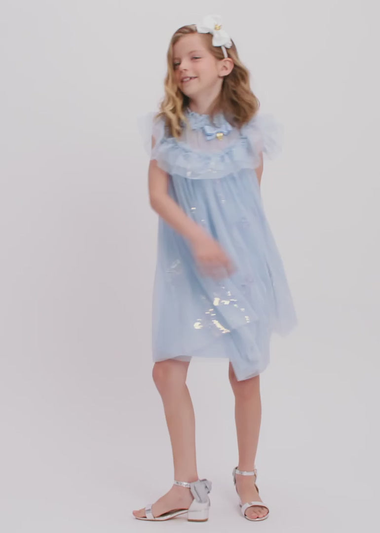 Dominique Sequin Butterfly Dress Pale Blue