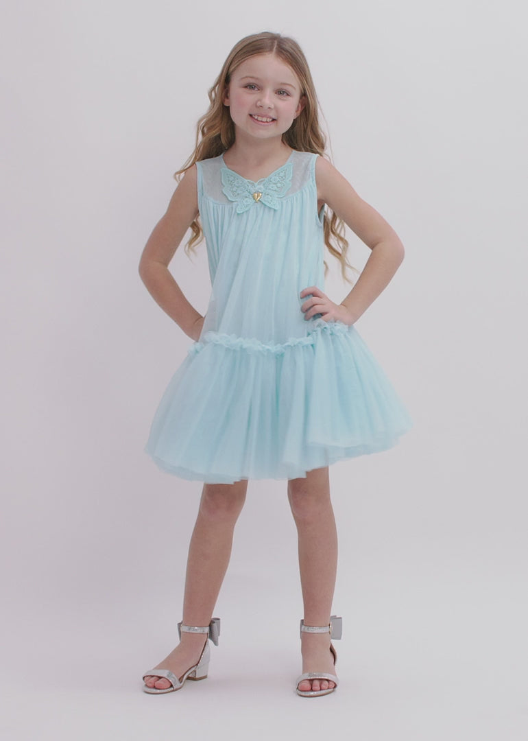 Caria Sleeveless Butterfly Dress Aqua
