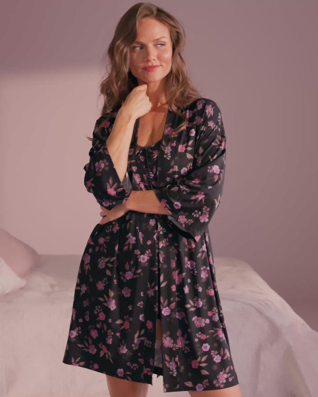 La Vie en Rose Flower Ditsy Women Floral Print Kimono SKU: 60600127_P00541 Video