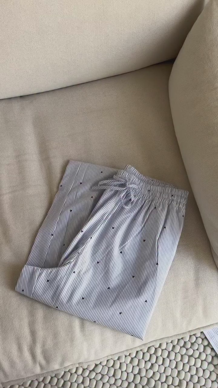 Hunkemoller Cornflower Blue Women Jacket &amp; Pants Cotton Stripe Heart SKU: 304584 &amp; 304586