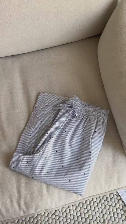 Hunkemoller Cornflower Blue Women Jacket &amp; Pants Cotton Stripe Heart SKU: 304584 &amp; 304586