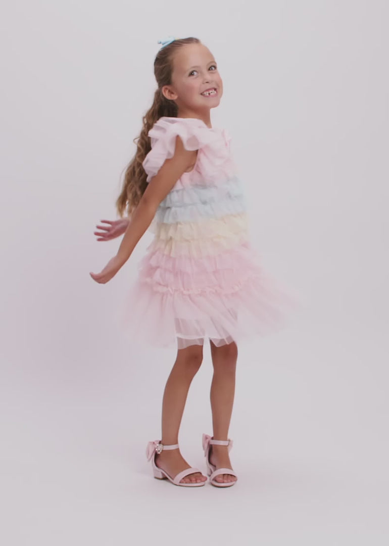 Waterfall Ruffle Dress Pale Pink