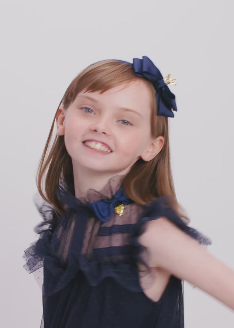 Andrea Spotted Tulle Dress Navy