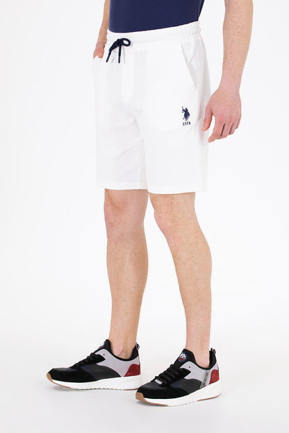 White Knitted Shorts With Black Drawstrings