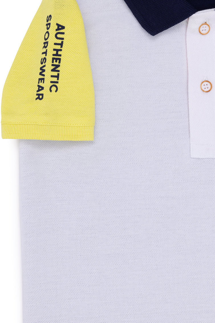 White Short Sleeve Multi-Color Polo Shirt