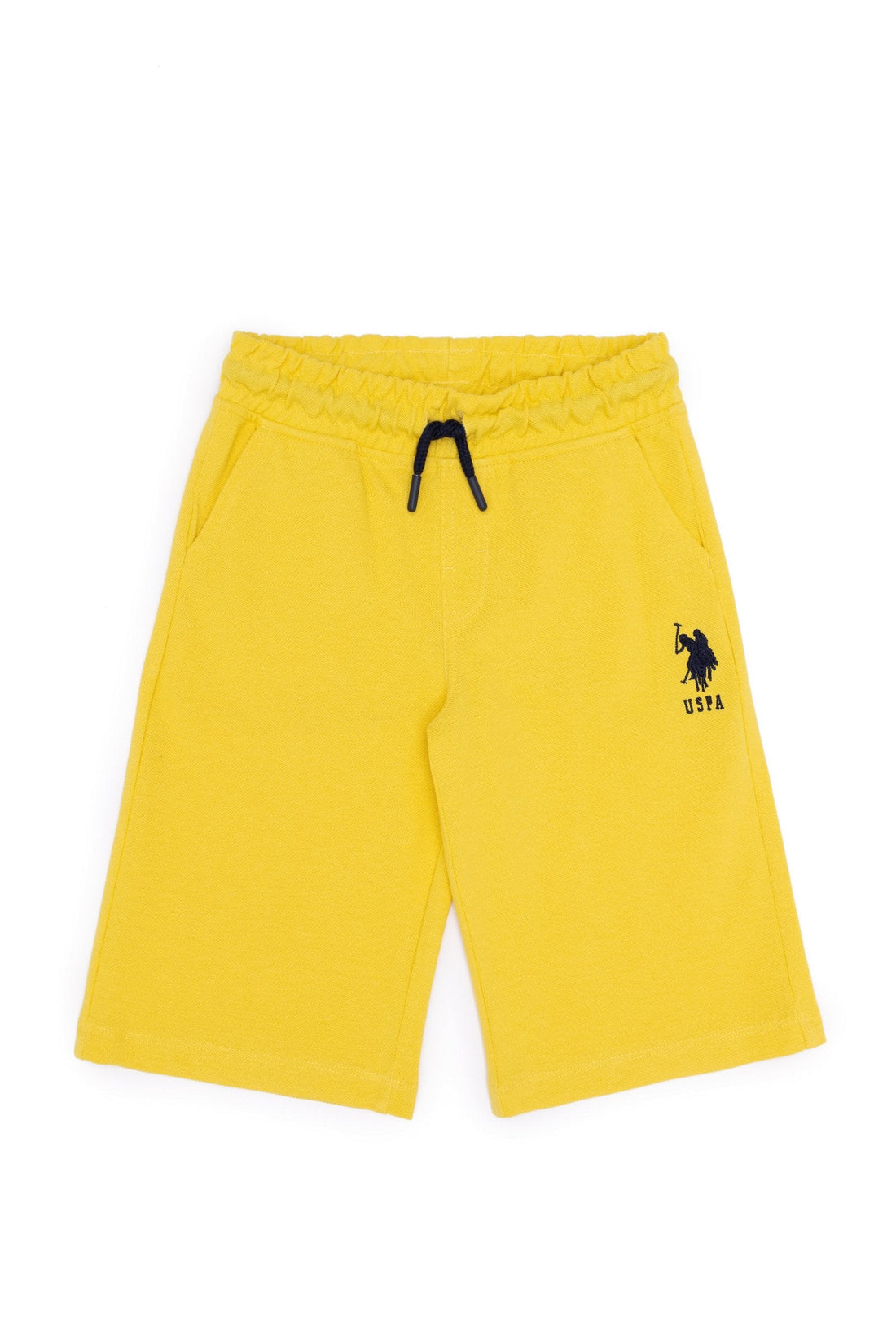 Yellow Knitted Shorts With Black Drawstrings