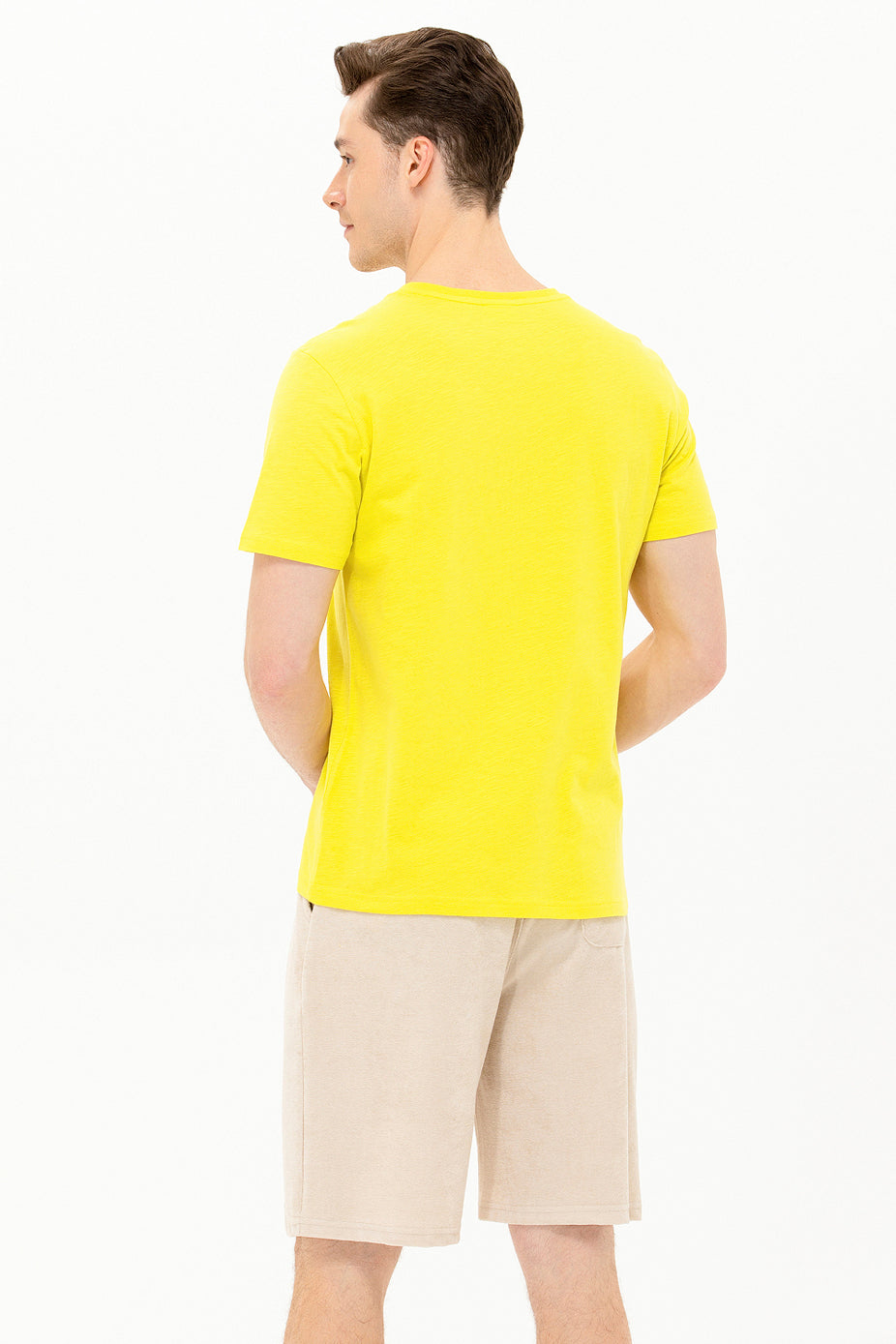 Yellow Round Neck Short Sleeve T-Shirt