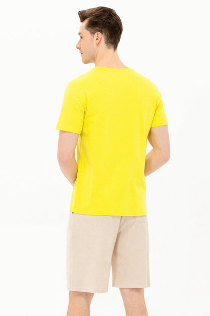 Yellow Round Neck Short Sleeve T-Shirt