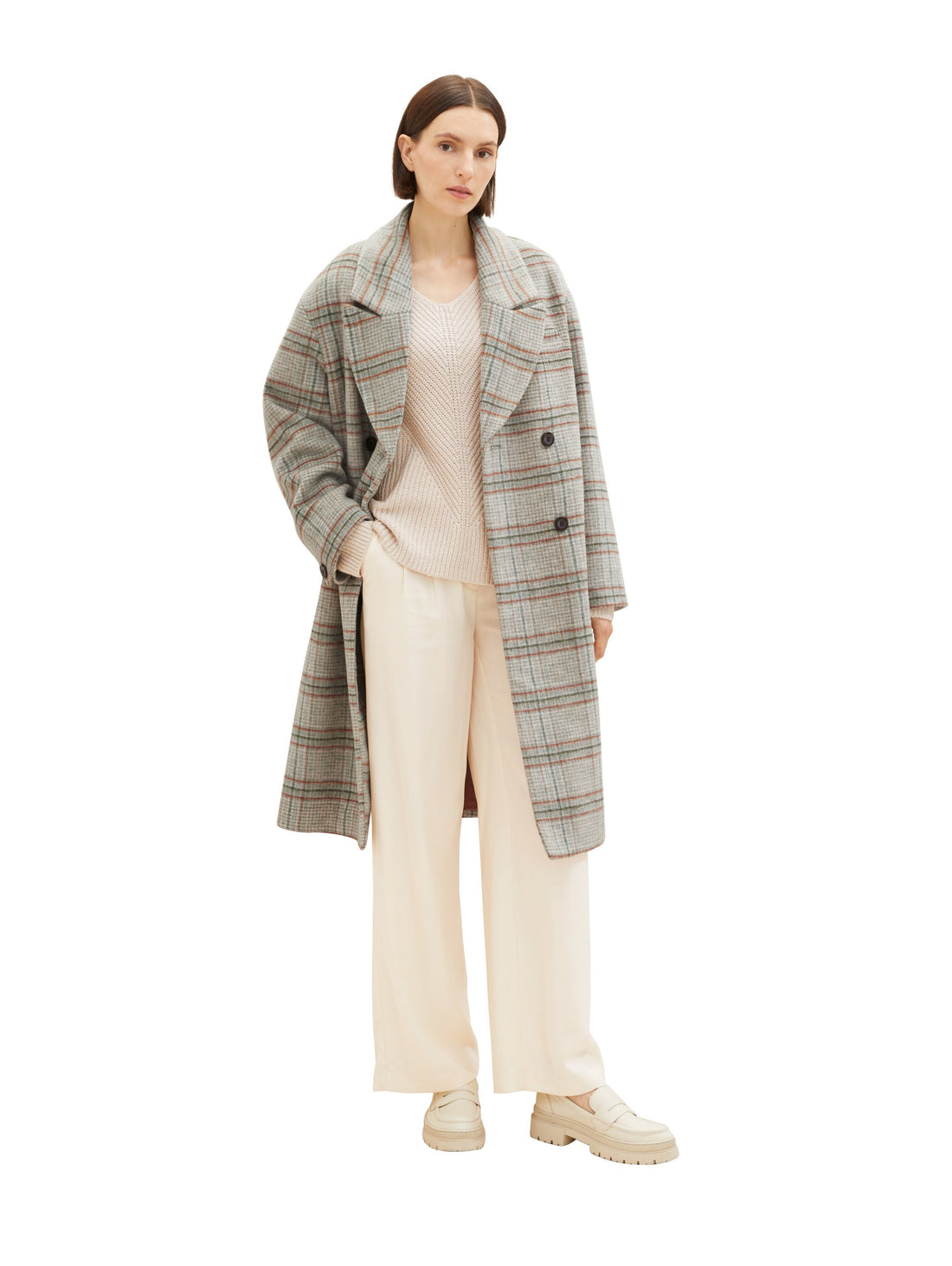 Checkered Relaxed Fit Coat_1037556_32426_03