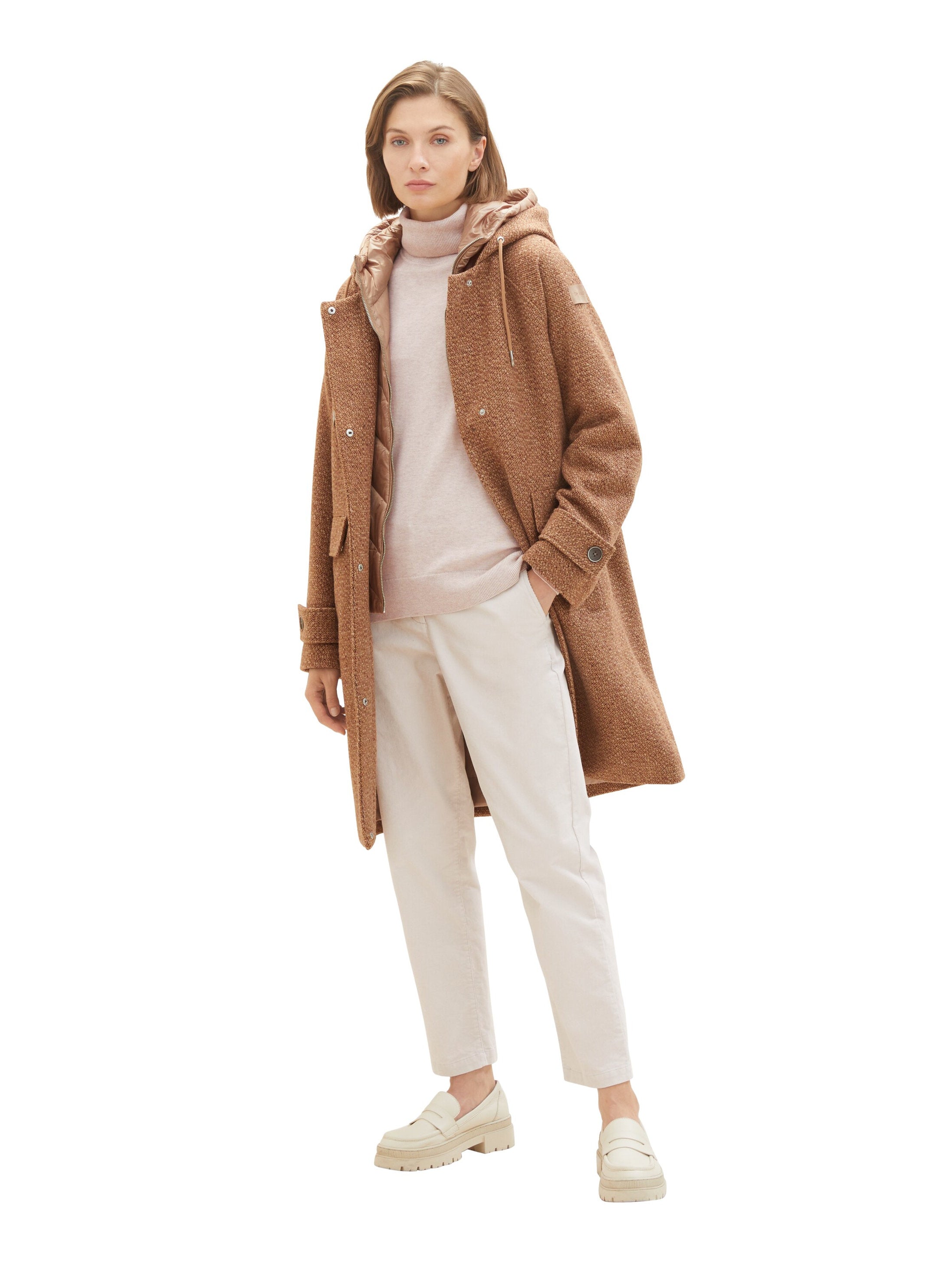 Fabric Mix Hooded Coat_1037559_32613_03