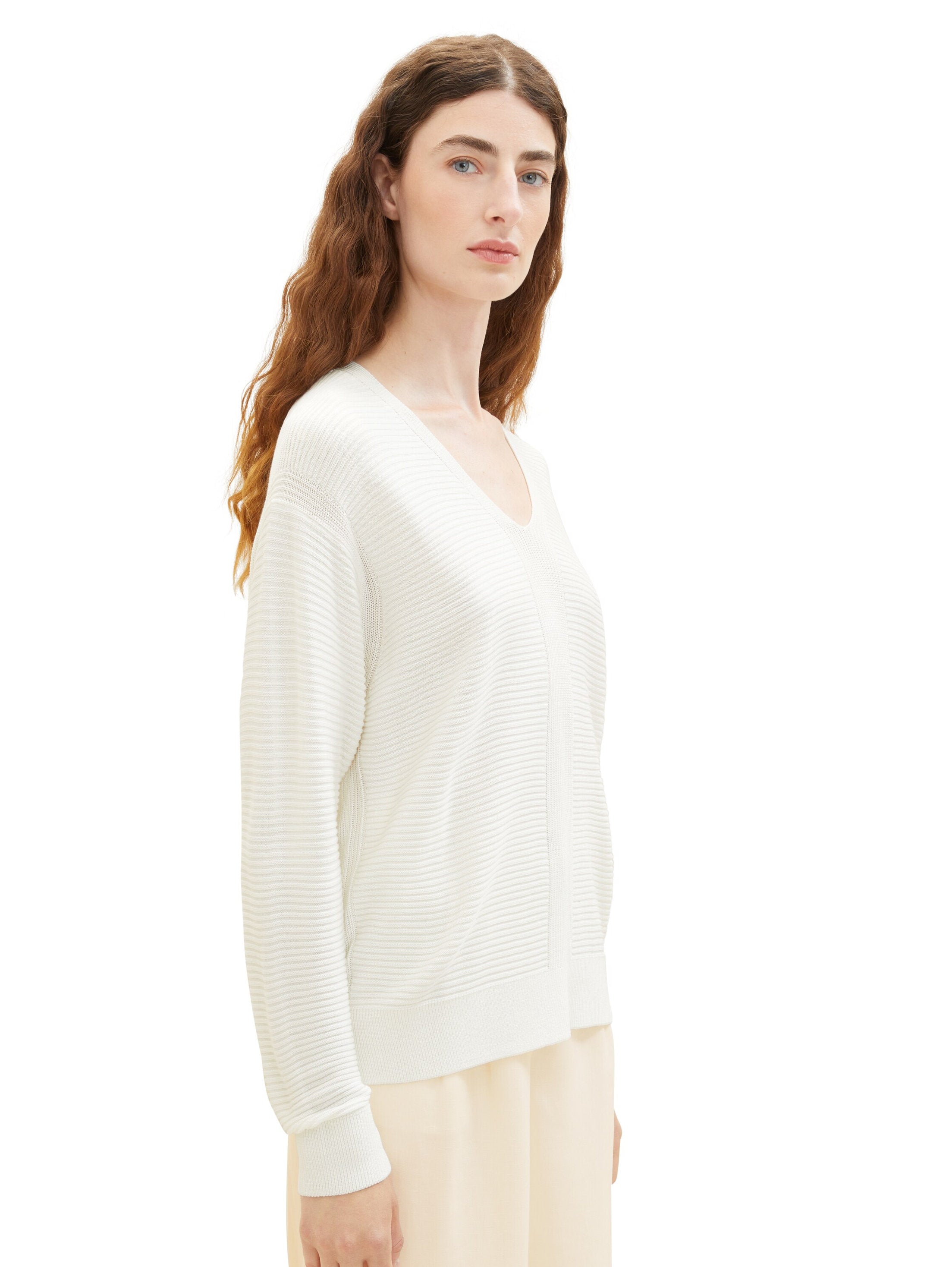 Knit Rib V Neck Pullover_1037752_10315_05