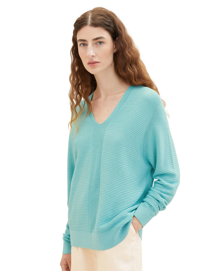 Knit Rib V Neck Pullover_1037752_10426_06