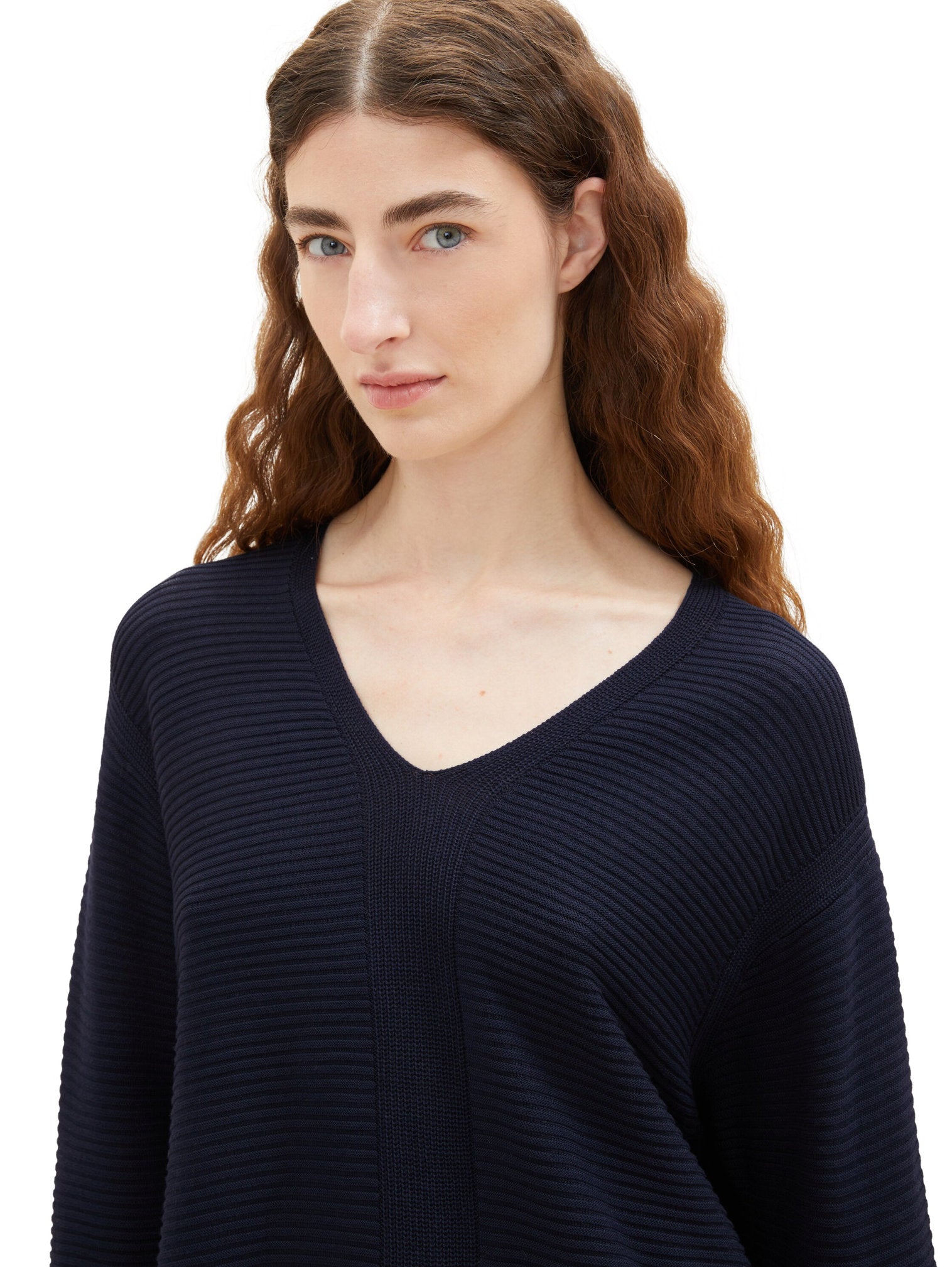 Knit Rib V Neck Pullover_1037752_10668_03