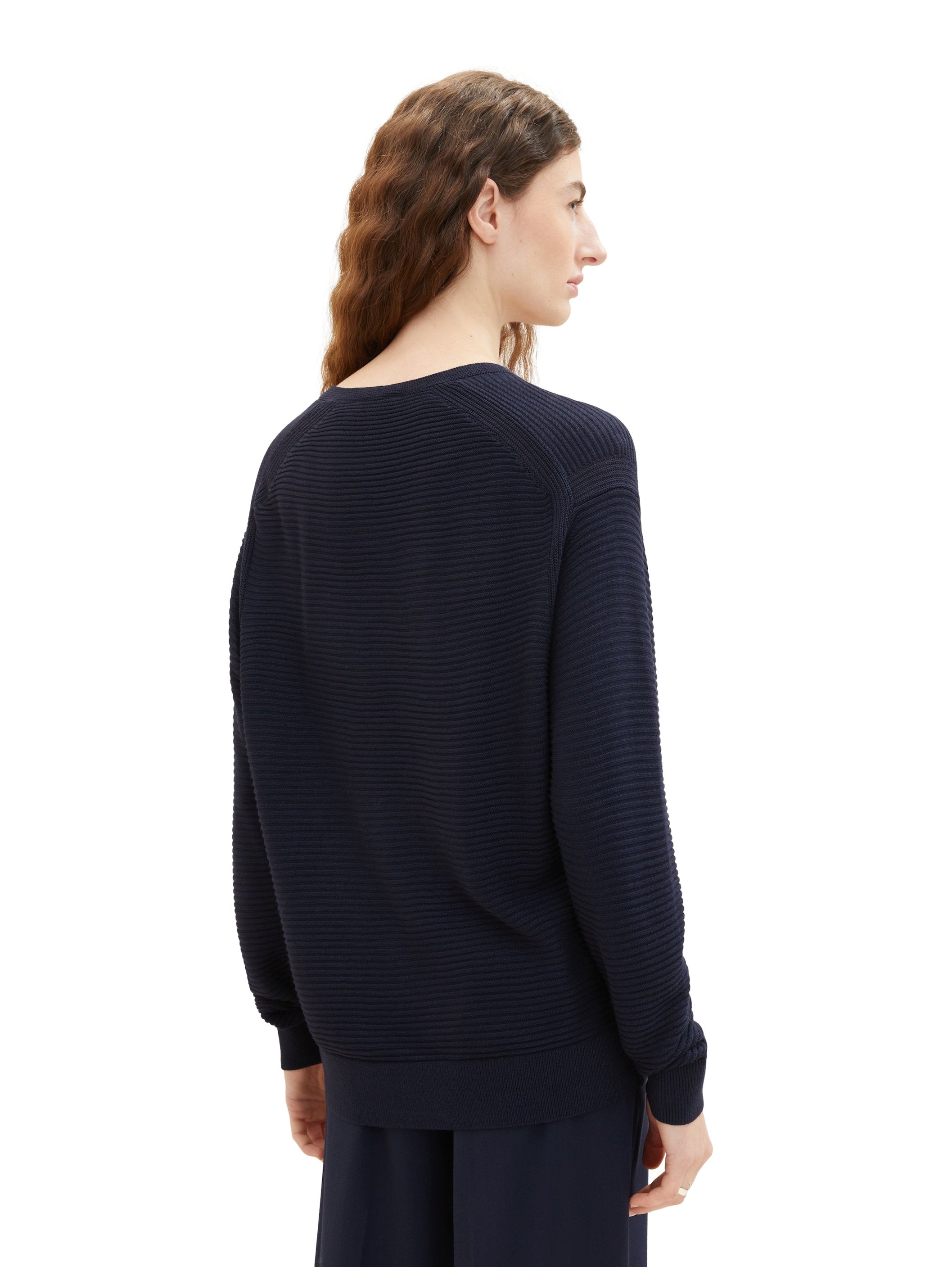 Knit Rib V Neck Pullover_1037752_10668_04