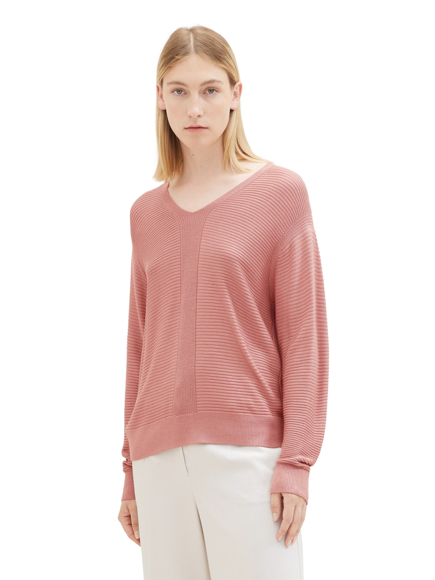 Knit Rib V Neck Pullover_1037752_32224_05