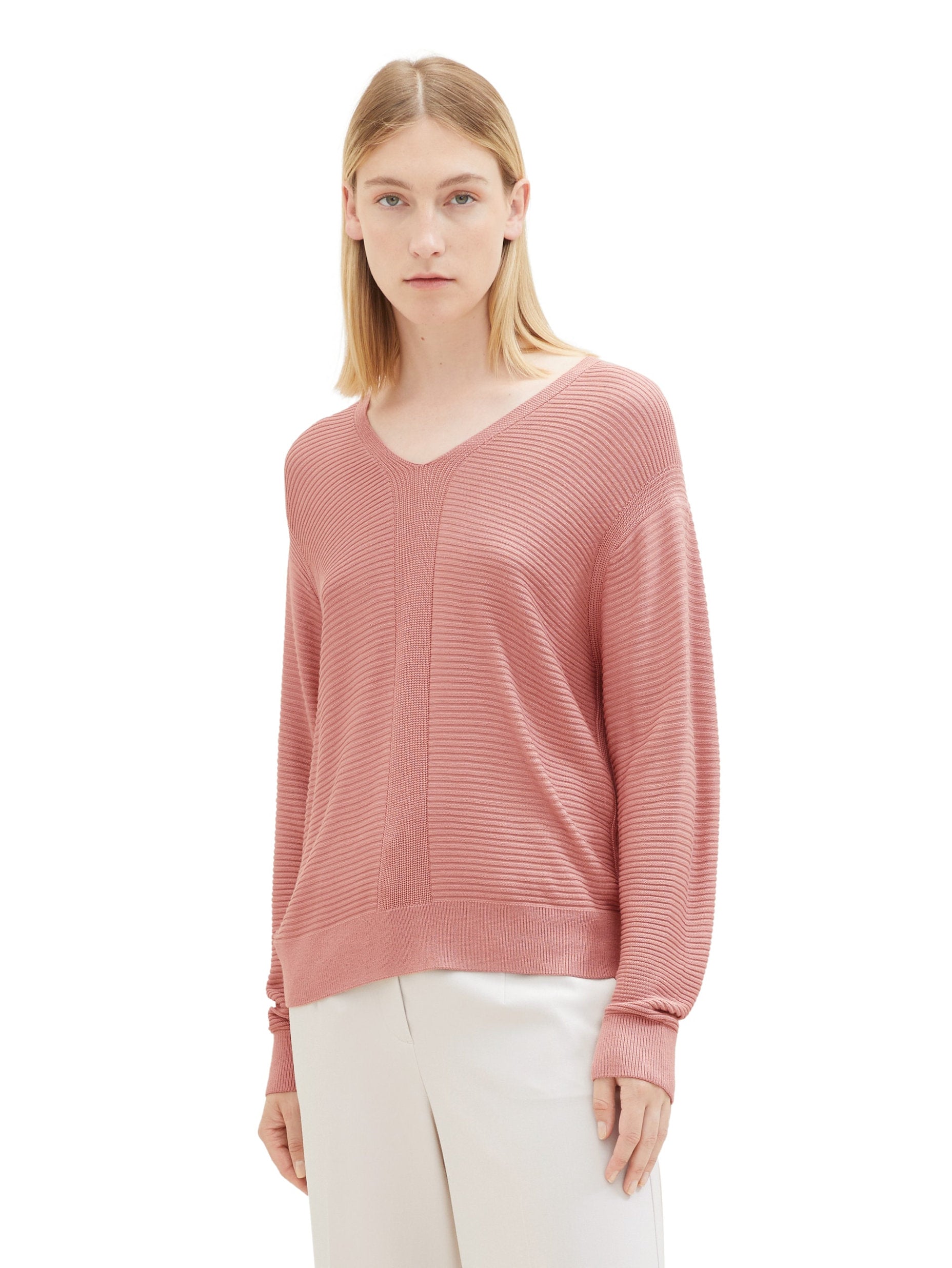 Knit Rib V Neck Pullover_1037752_32224_05