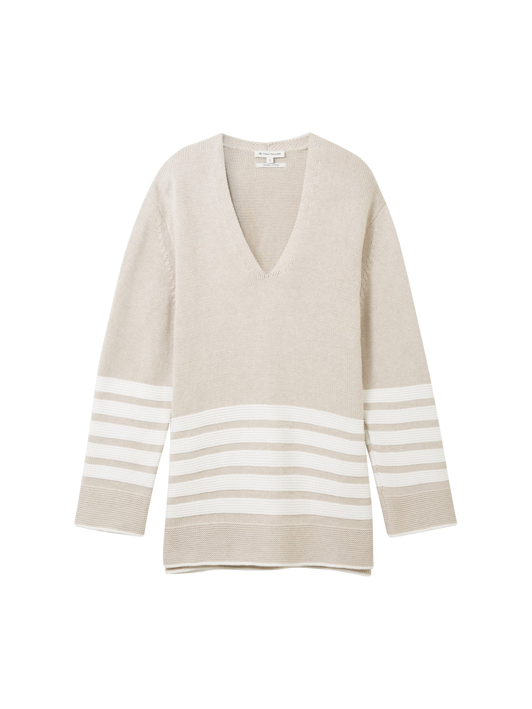 Knit Striped V Neck Sweater_1037760_32398_01