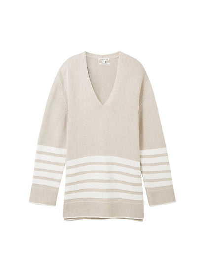 Knit Striped V Neck Sweater_1037760_32398_01