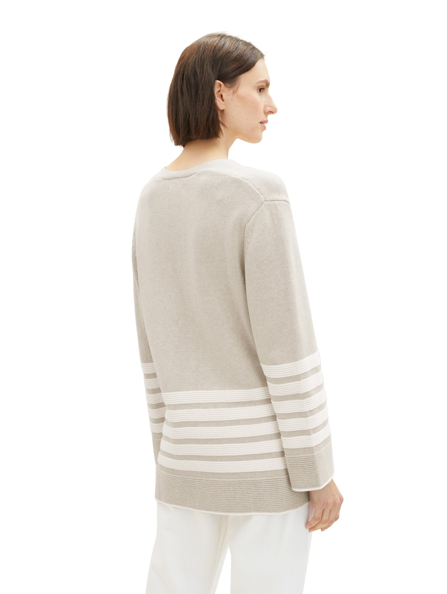 Knit Striped V Neck Sweater_1037760_32398_04