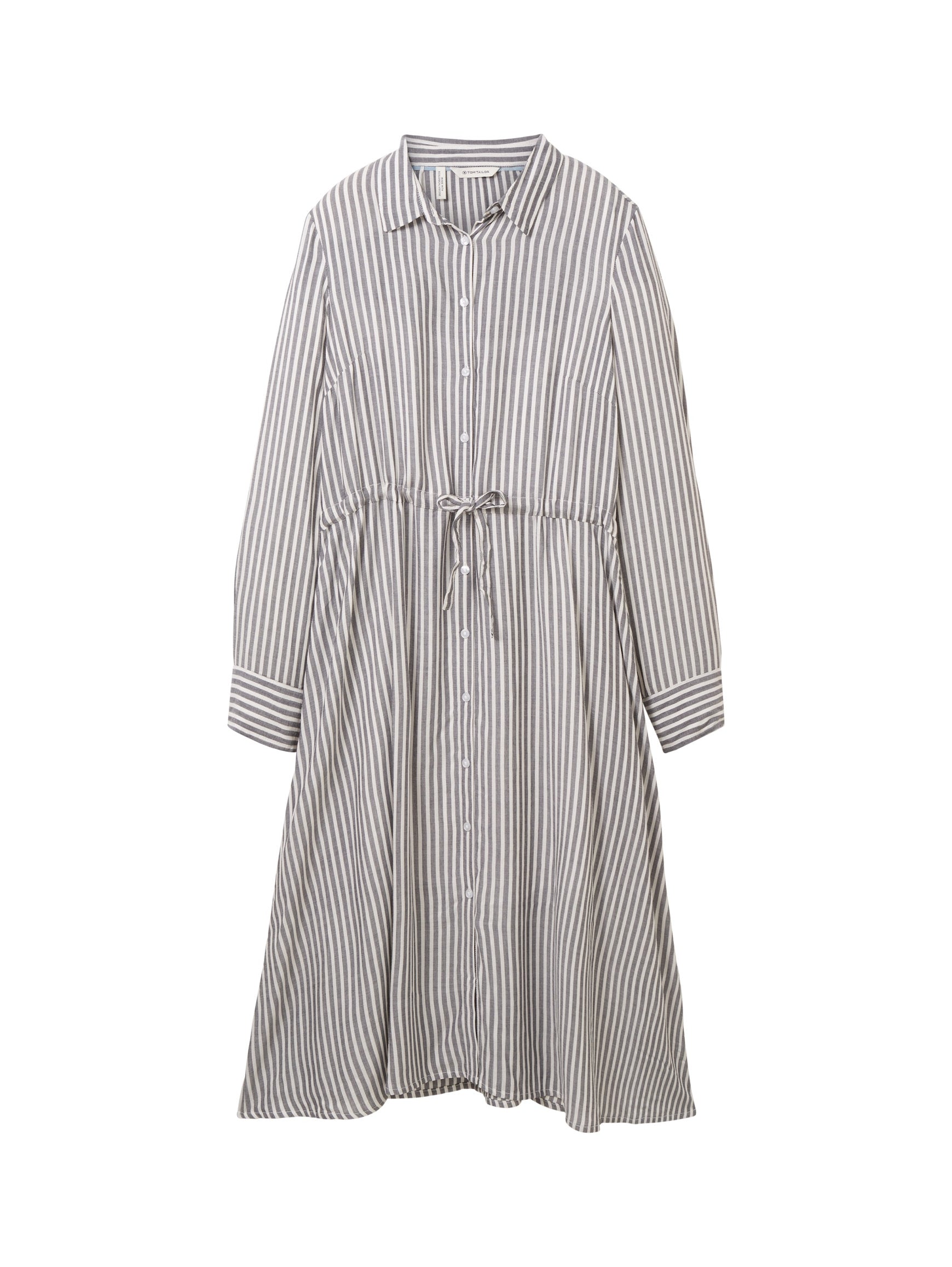 Long Sleeve Striped Knee Length Dress_1037932_32595_01