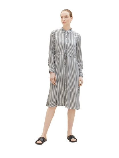 Long Sleeve Striped Knee Length Dress_1037932_32595_03