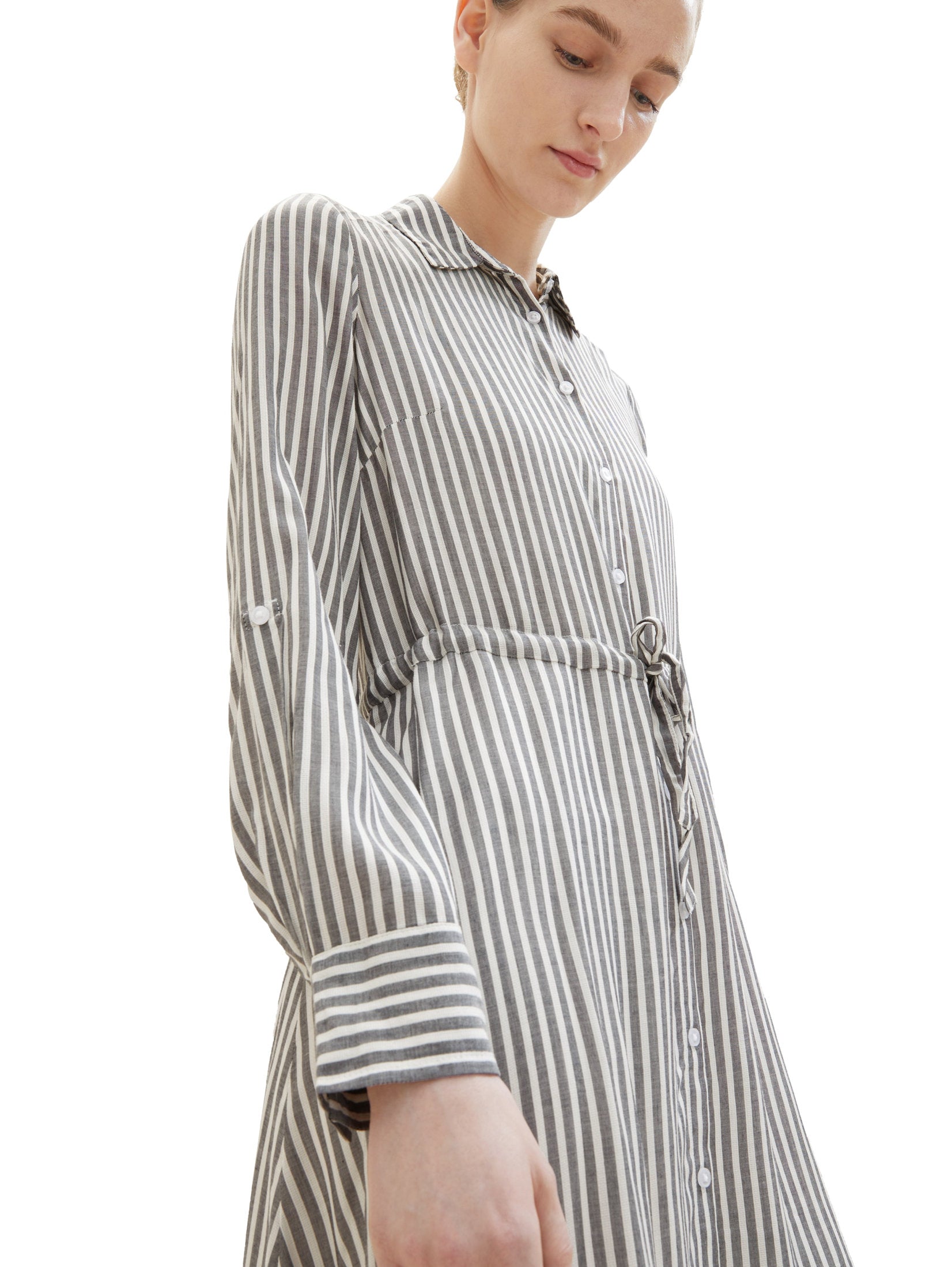 Long Sleeve Striped Knee Length Dress_1037932_32595_05