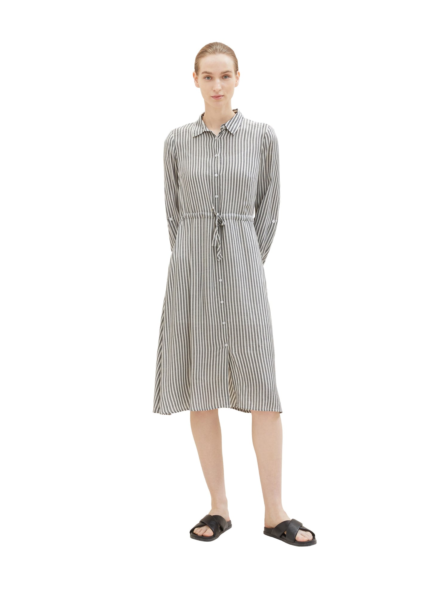 Long Sleeve Striped Knee Length Dress_1037932_32595_06