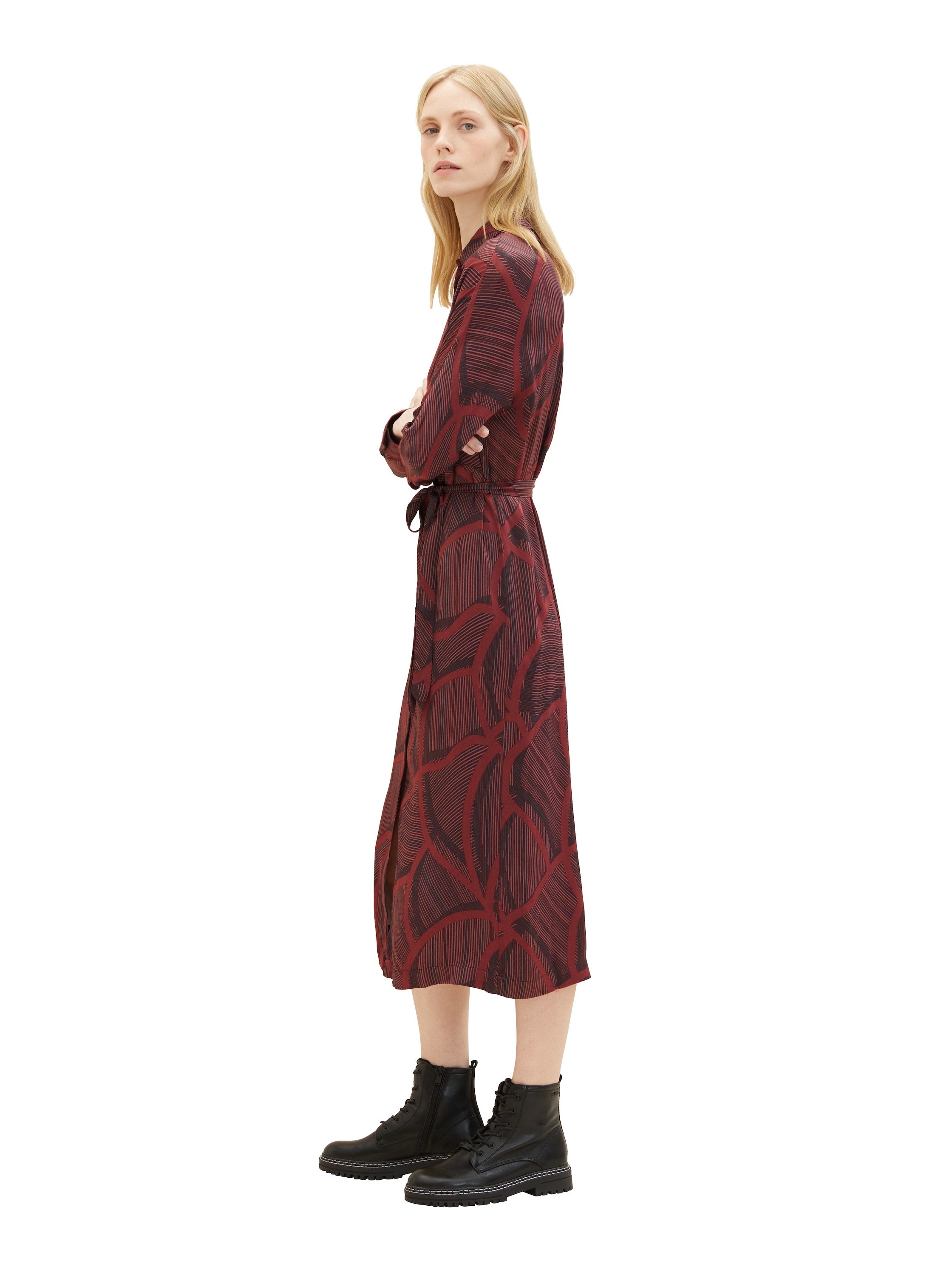 Long Sleeve Belted Midi Dress With All Over Print_1037934_32363_03