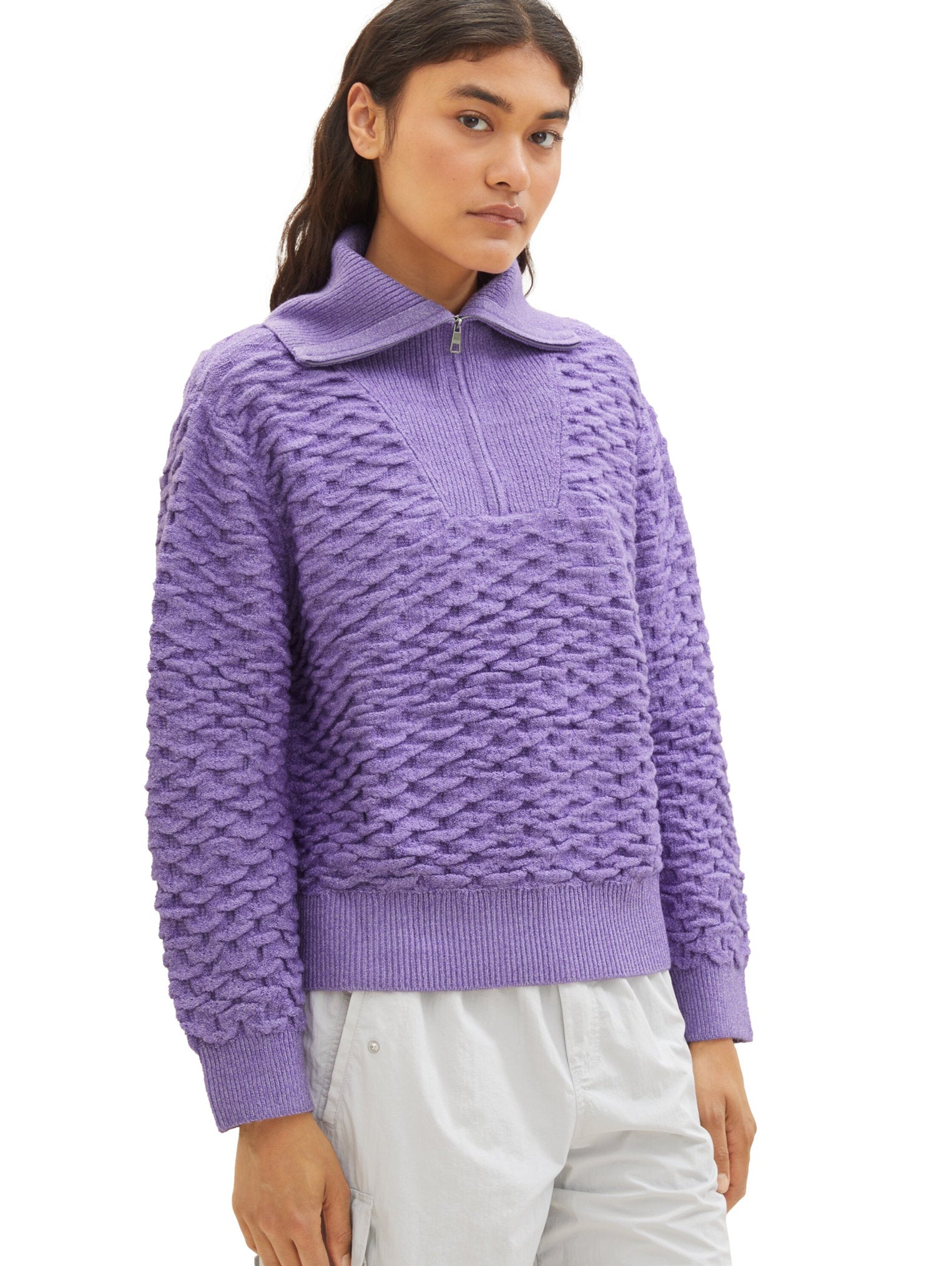 Knitted Sweater With Quarter Zip_1038155_32255_05