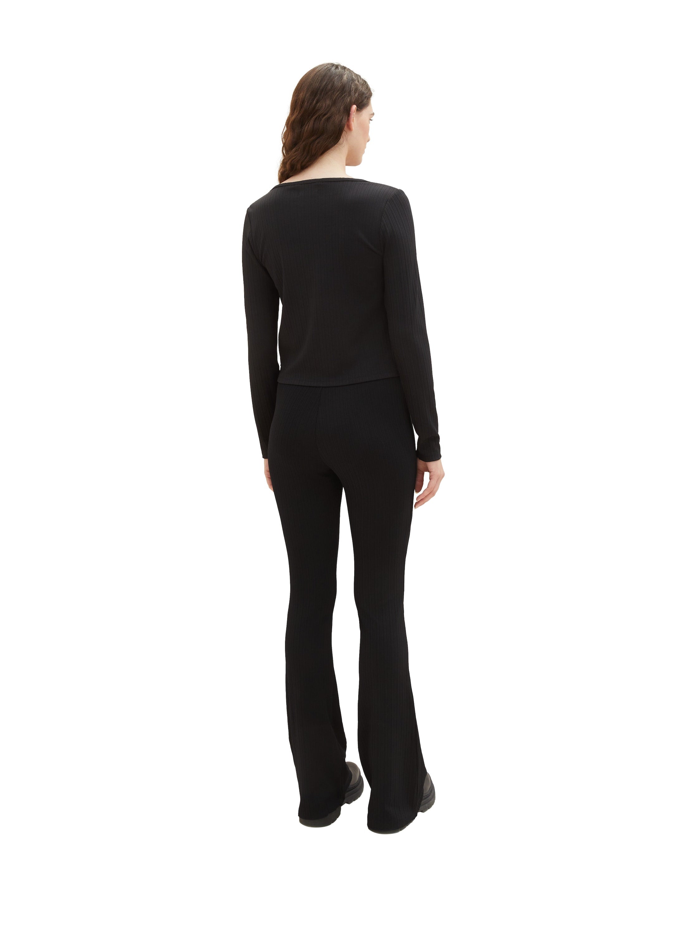 Fitted Slip On Trousers With Flare Bottoms_1038205_14482_05