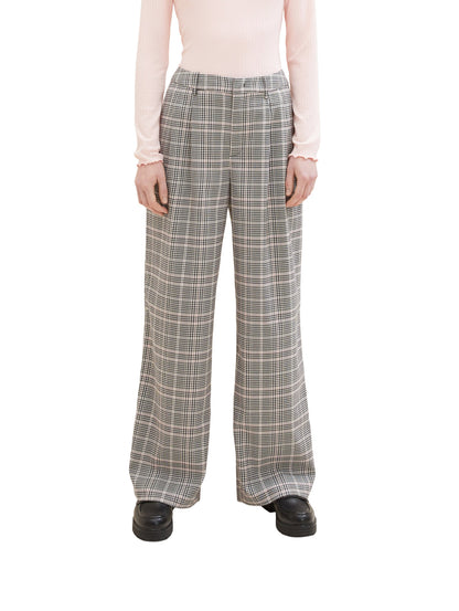 Checkered Wide Leg Dress Trousers_1038218_32456_02