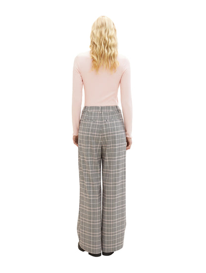 Checkered Wide Leg Dress Trousers_1038218_32456_05