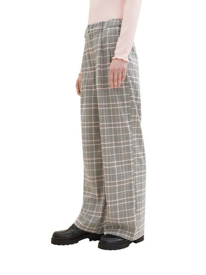 Checkered Wide Leg Dress Trousers_1038218_32456_06