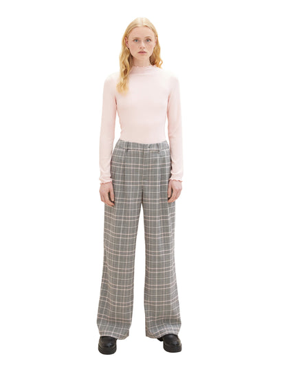 Checkered Wide Leg Dress Trousers_1038218_32456_07